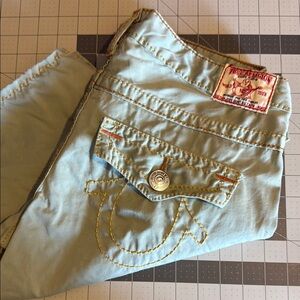 True Religion Light Wash Denim with Orange Stitching Size 32